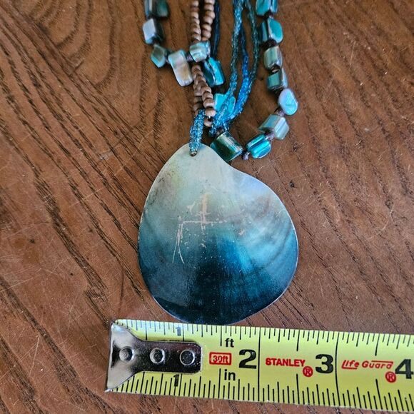 Boho Shell & Brown Bead Necklace | Statement Jewelry | Beachy | Chicos | Unique - Picture 4 of 4